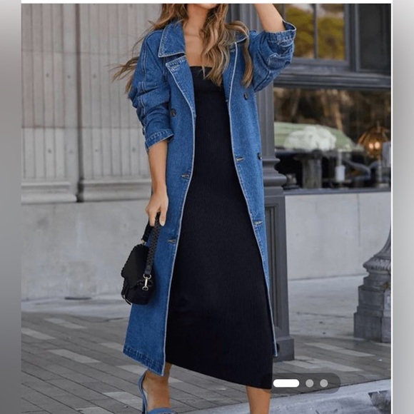 NWT VTG Dominion Apparel Illusions Long Denim
Jacket Women's Sz L Blue Cotton - Picture 1 of 5